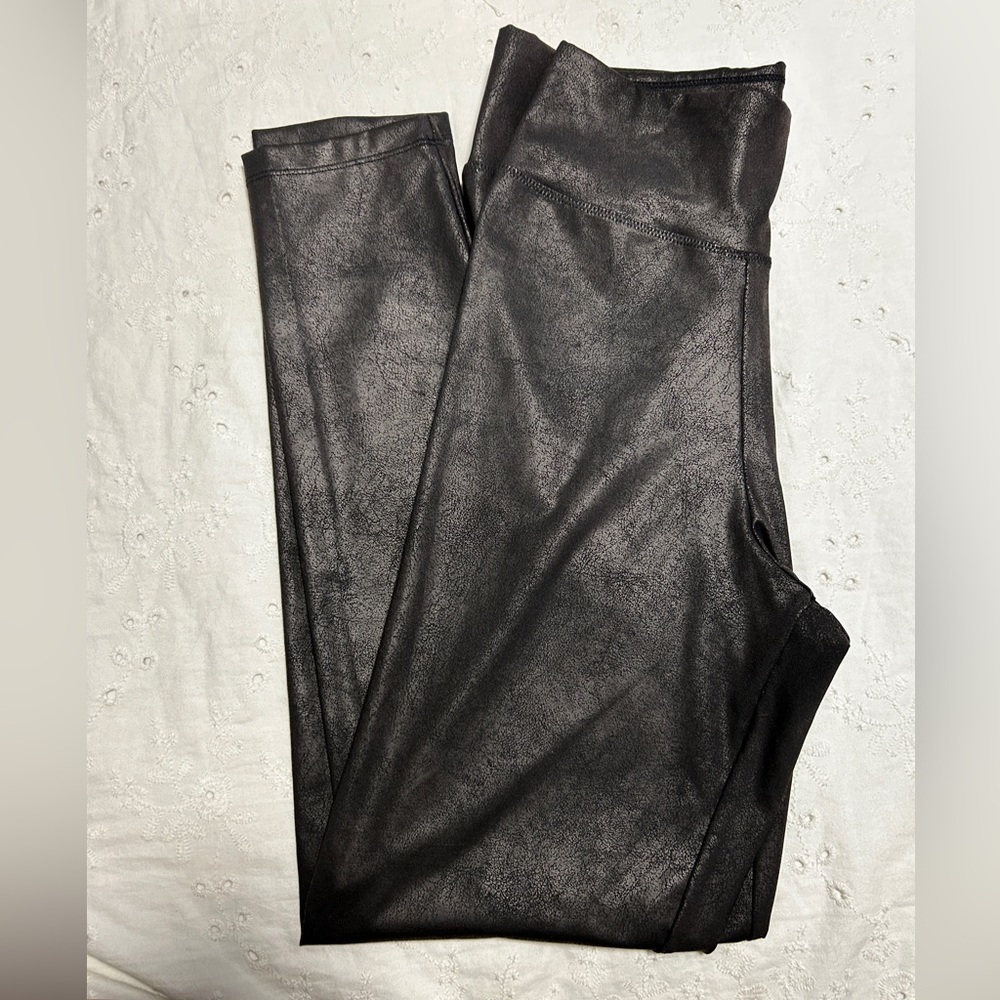 Shiny Gray Faux Leather Leggings